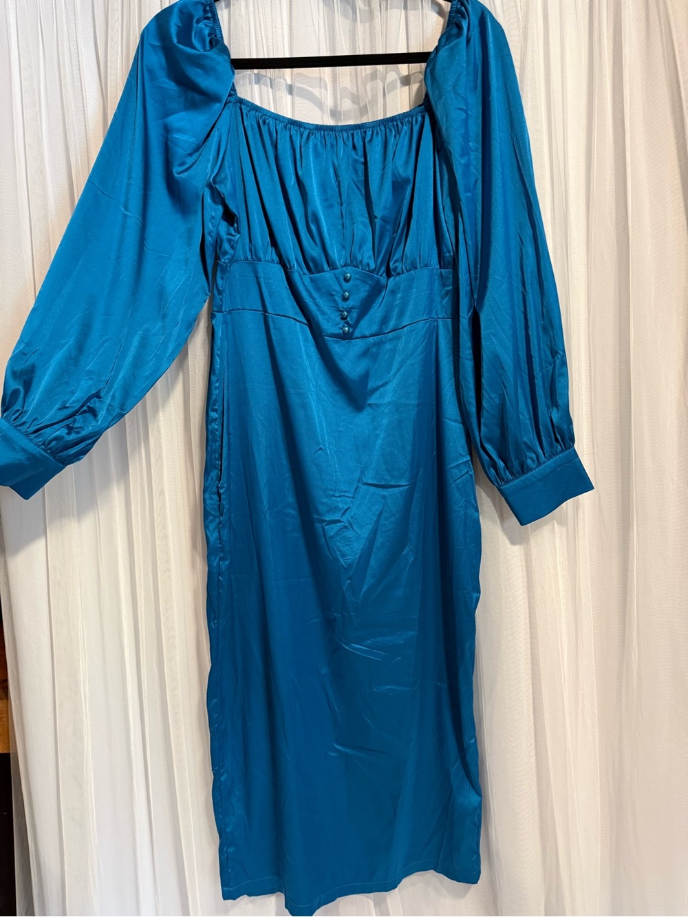 Teal Blue Long Sleeve Midi Dress